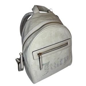 New Juicy Couture Velvet Mini Gray Rhinestone Logo Angel Backpack Heart Puff Tag